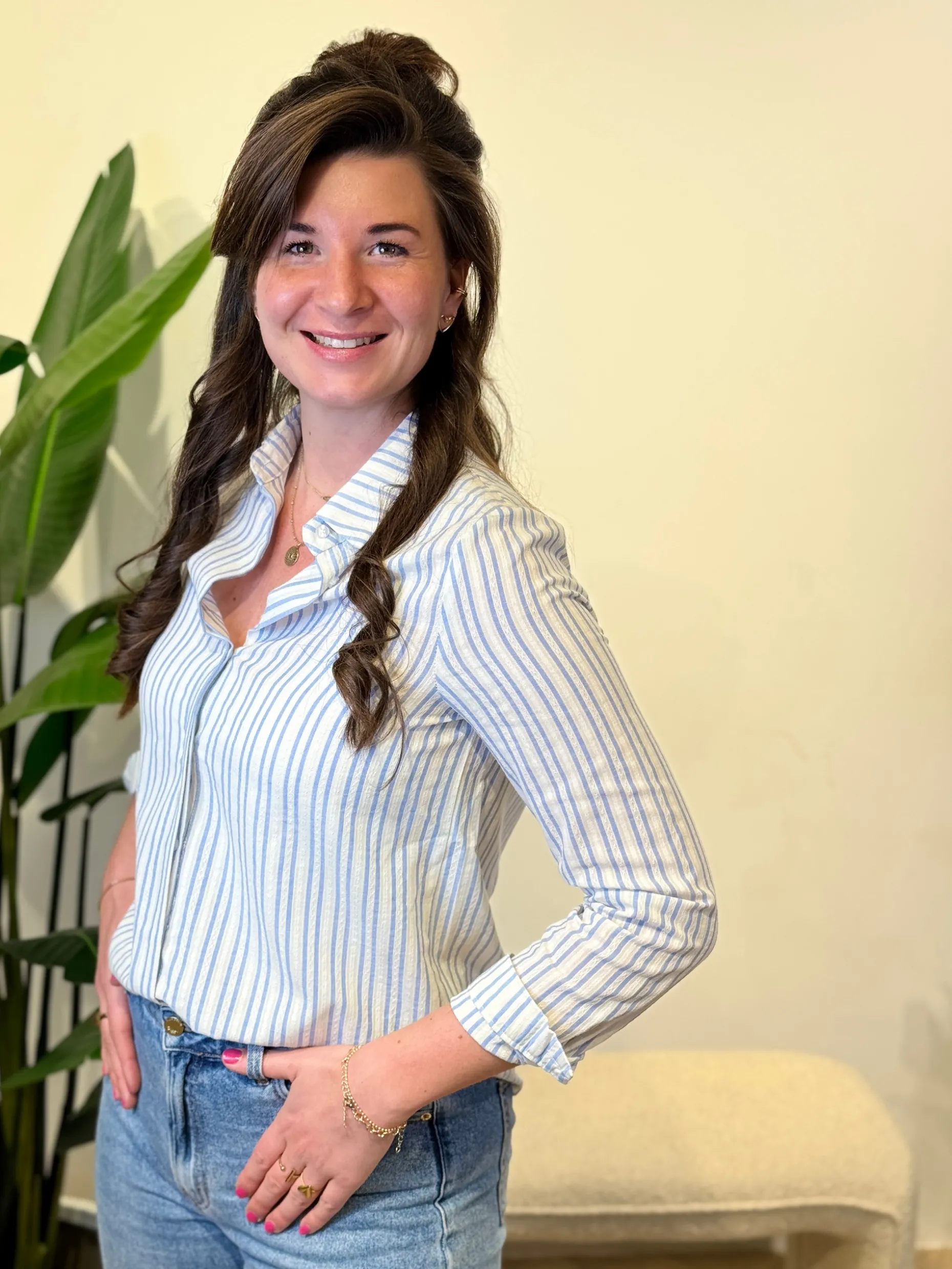 Blouse Annelie off-white/blauw gestreept