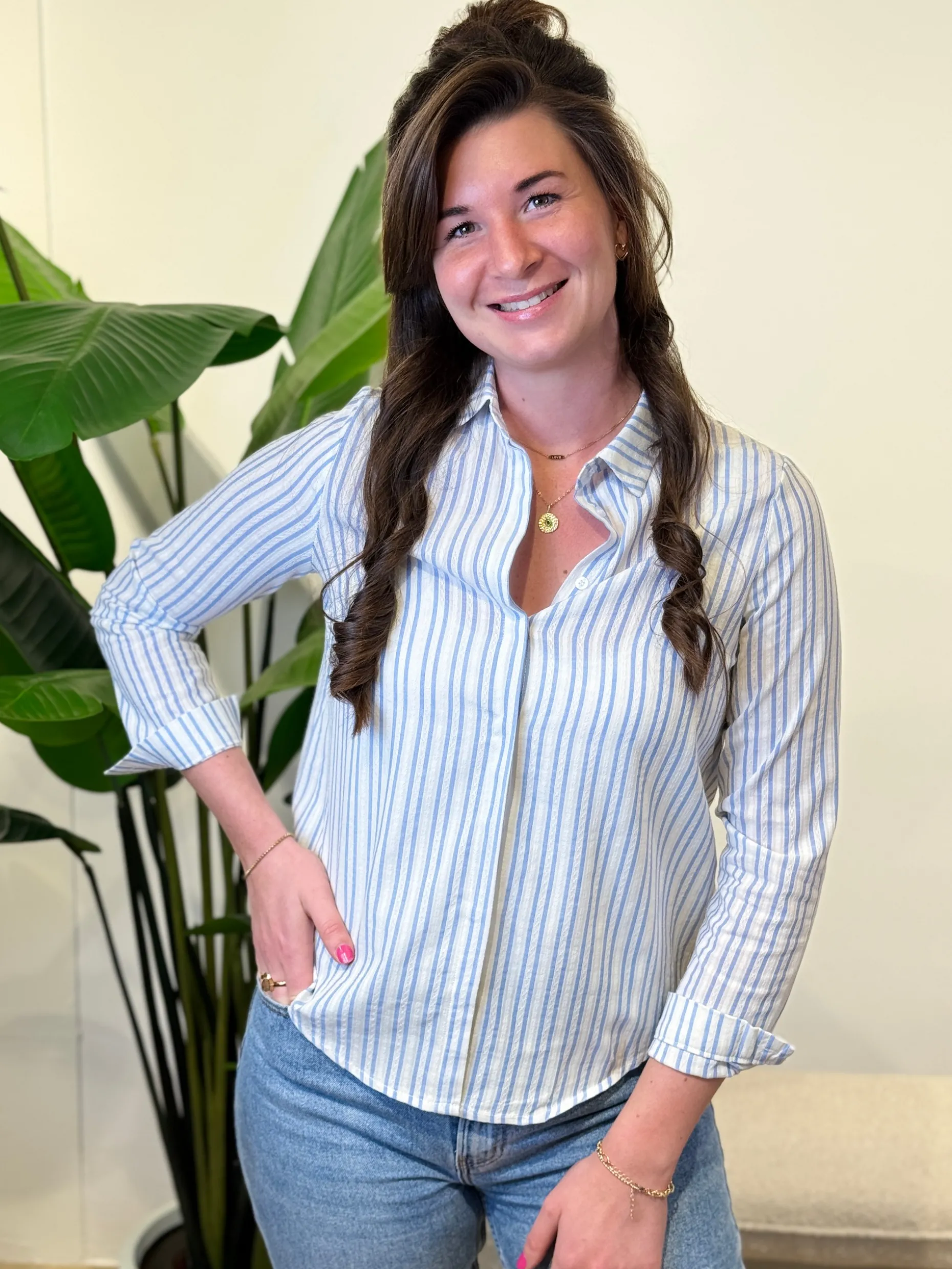 Blouse Annelie off-white/blauw gestreept