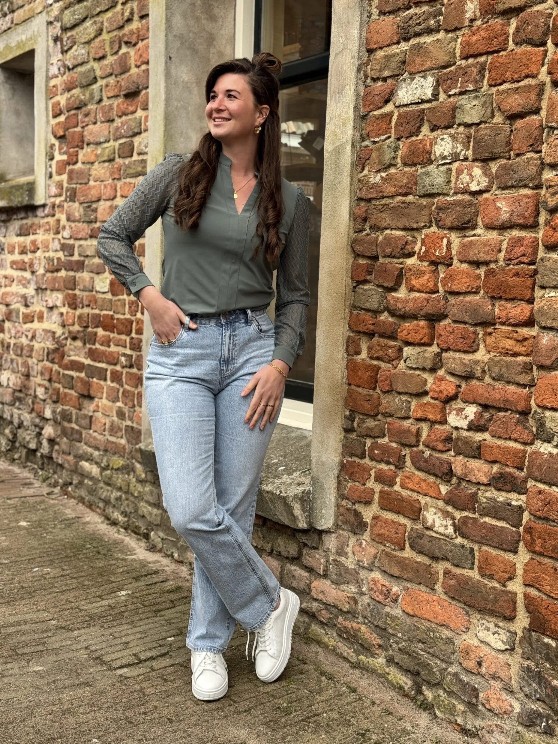 Blouse Mirthe travelstof balsam green
