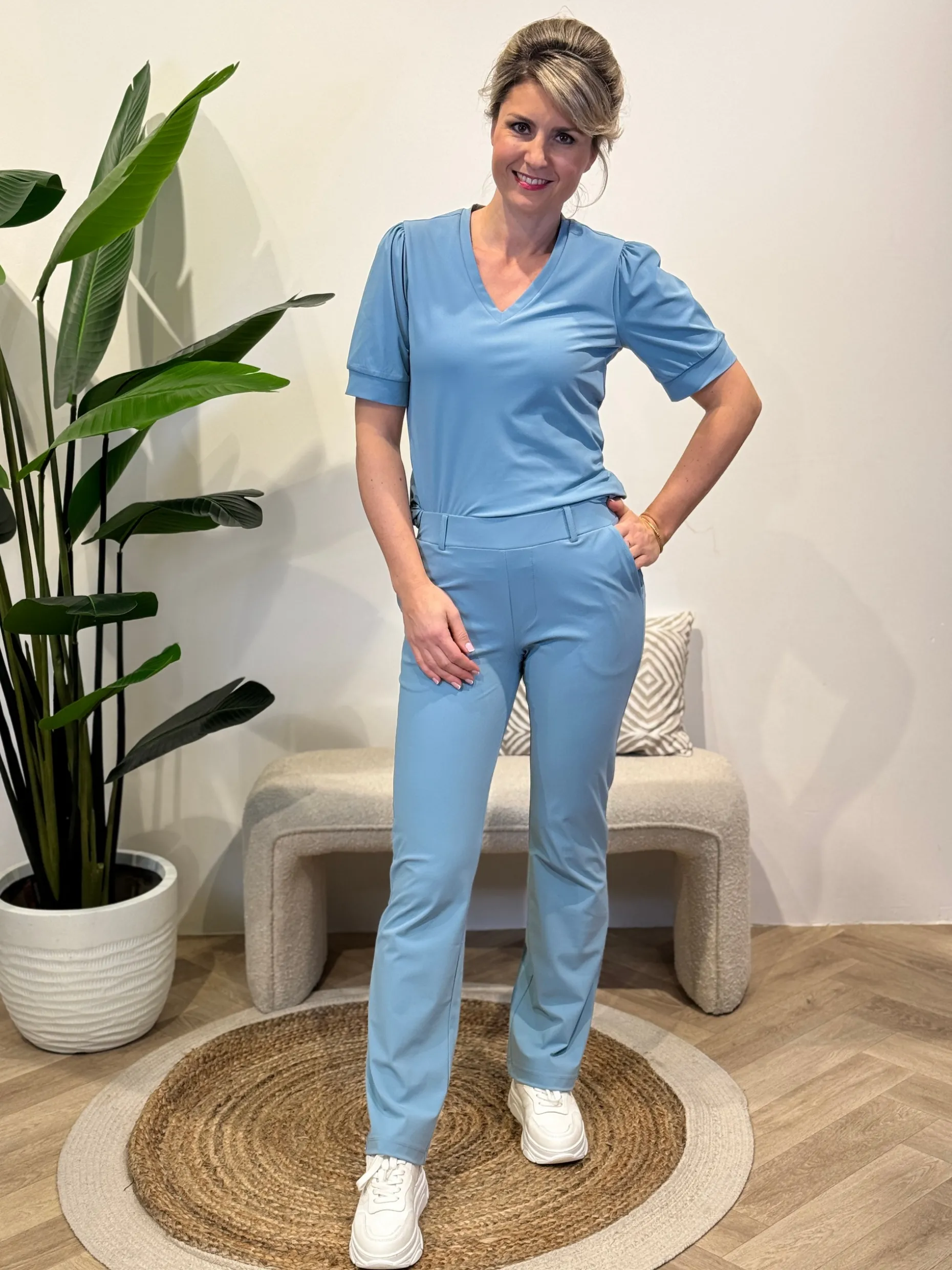 Broek Sanne smoke blue travelstof