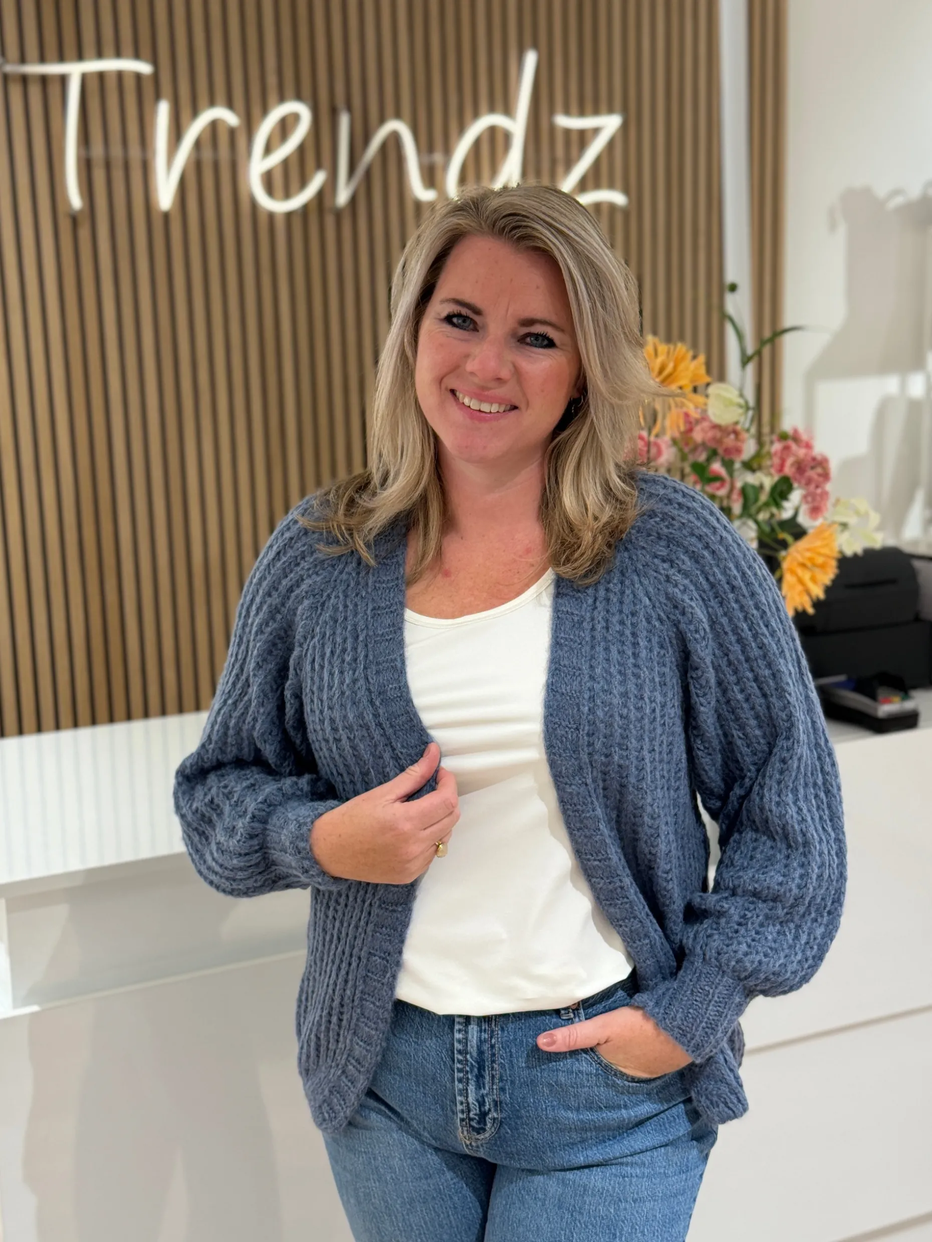 Gebreid vestje Lindsay jeansblauw