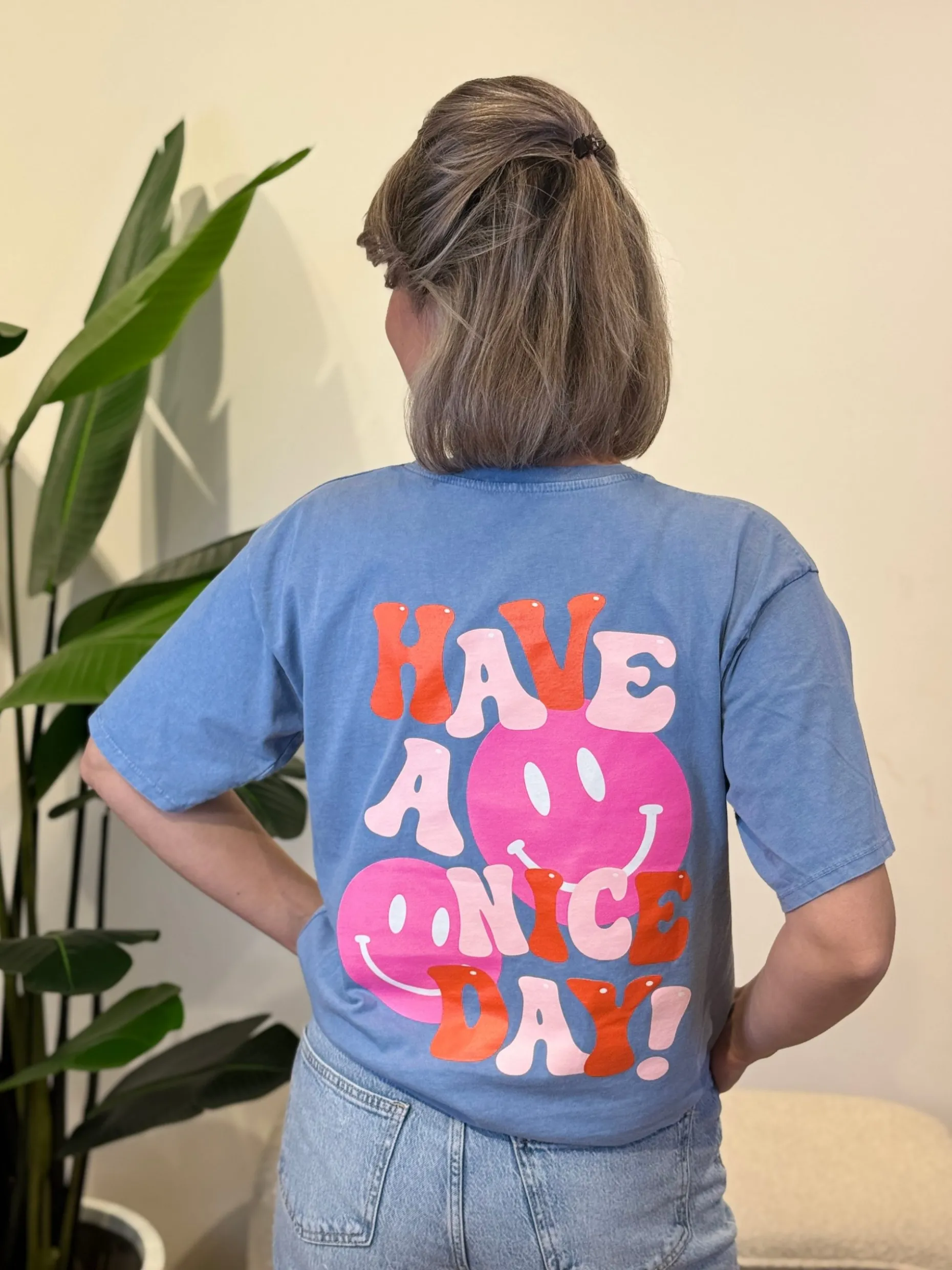 Shirtje Have a nice day jeansblauw