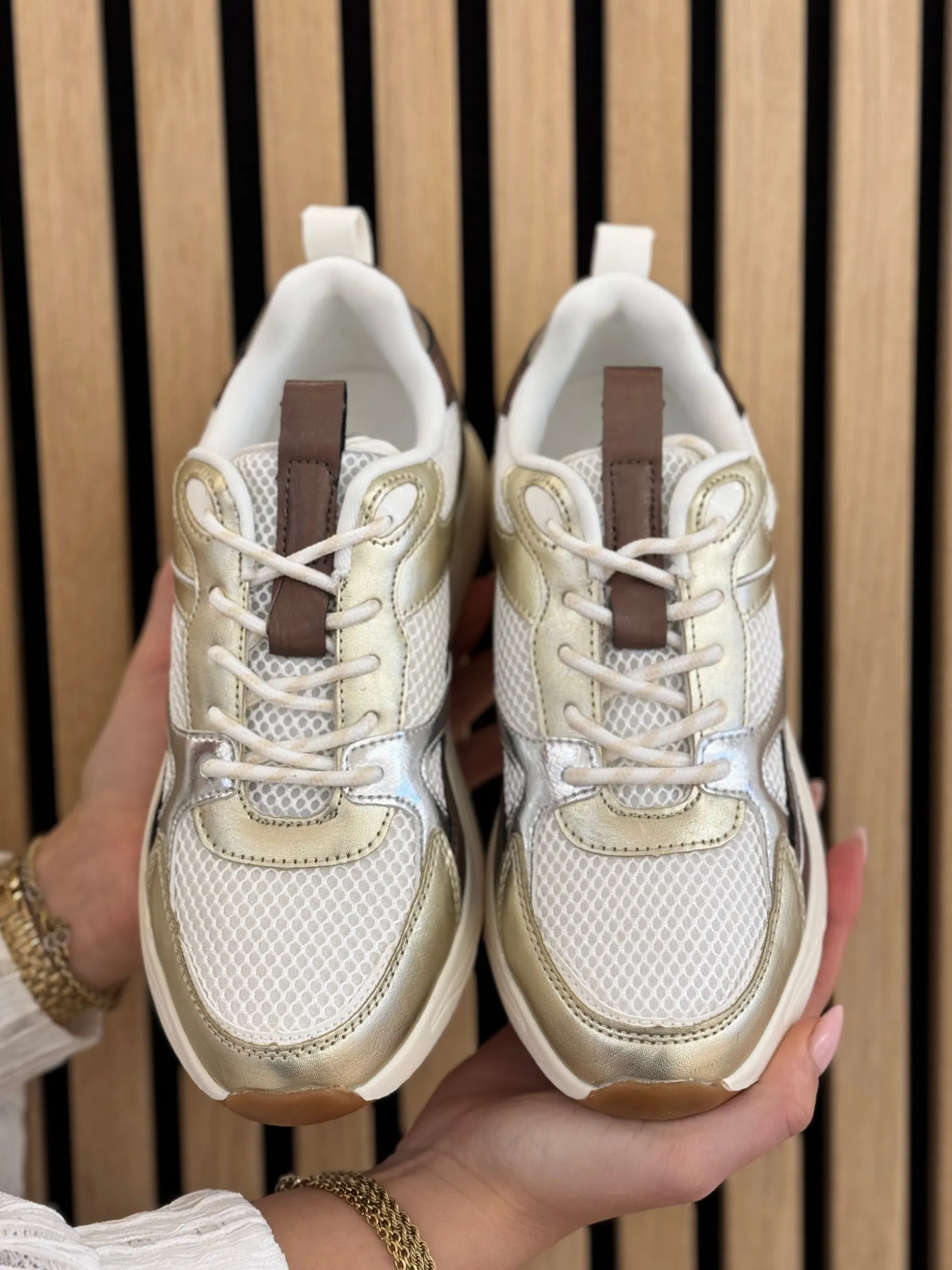 Sneakers black with gold combination
