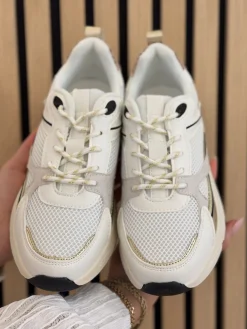 Sneakers white with gold combination
