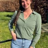 Travelstof blouse Eefke olive green