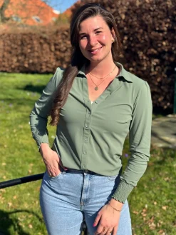Travelstof blouse Eefke olive green