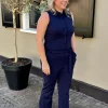 Travelstof jumpsuit mouwloos navy