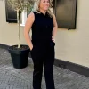 Travelstof jumpsuit mouwloos zwart
