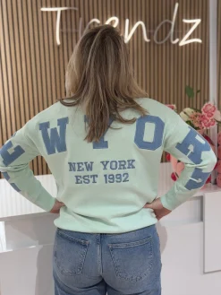 Trui NY mintgroen/blauw