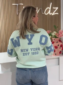 Trui NY mintgroen/blauw