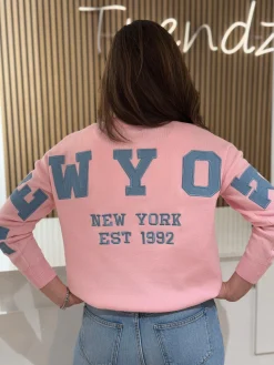 Trui NY roze/blauw